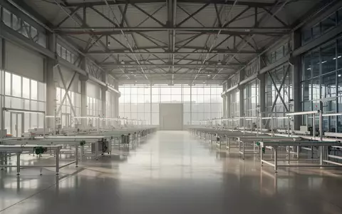 Innenansicht einer modernen, hellen Industriehalle mit hohen Decken und poliertem Betonboden ohne sichtbare Maschinen. - Foto: über boerse-global.de