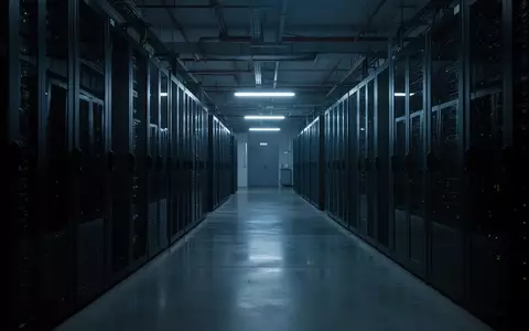 Dunkler, moderner Serverraum mit Reihen von dunklen Serverschränken in einer sterilen Umgebung bei blauem Licht. - Foto: über boerse-global.de