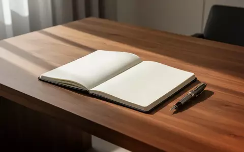 Ein minimalistischer Arbeitsplatz mit einem offenen Notizbuch und einem Füllfederhalter auf einem Holztisch bei Tageslicht. - Foto: über boerse-global.de