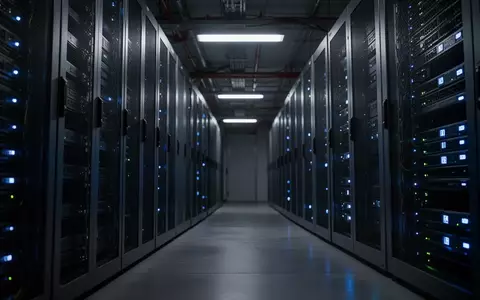 Dunkler Serverraum mit leuchtenden blauen Statusanzeigen an Metallschränken in einer modernen IT-Infrastruktur. - Foto: über boerse-global.de