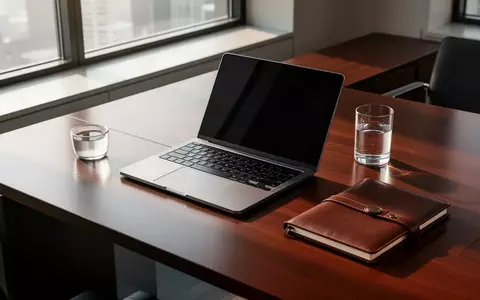 Ein minimalistischer, moderner Büroarbeitsplatz mit einem Laptop und Notizbuch bei natürlichem Tageslicht. - Foto: über boerse-global.de