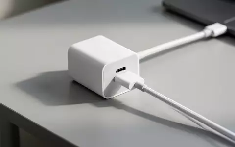 Ein weißes USB-C-Netzteil mit angeschlossenem Ladekabel auf einer hellen, minimalistischen Schreibtischoberfläche. - Foto: über boerse-global.de