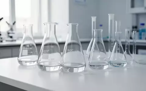 Moderne Laboreinrichtung mit Glasgefäßen auf einer weißen Oberfläche bei natürlichem Tageslicht. - Foto: über boerse-global.de