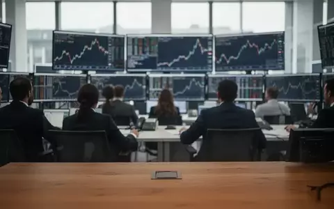 Blick auf einen modernen Frankfurter Handelsraum mit Finanzexperten vor unscharfen Monitoren. - Foto: über boerse-global.de