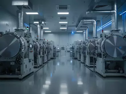 Moderne Reinraum-Fertigungsanlage für Halbleiter mit hochkomplexen Industriemaschinen in einer sterilen Umgebung. - Foto: über boerse-global.de