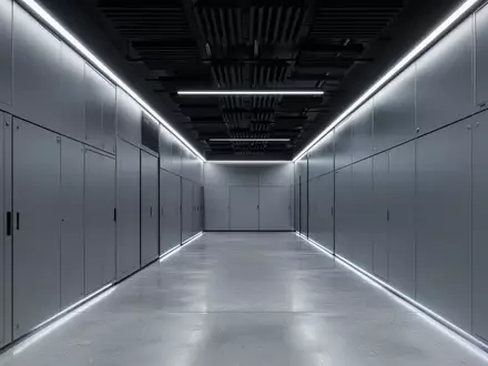 Ein minimalistischer, moderner Serverraum mit grauen Wandpaneelen und indirekter Beleuchtung ohne sichtbare Geräte oder Personen. - Foto: über boerse-global.de