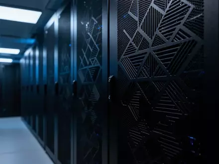 Dunkle, metallische Server-Infrastruktur in einem modernen Rechenzentrum mit blauer Beleuchtung. - Foto: über boerse-global.de