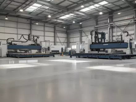 Eine weitläufige, saubere Industriehalle mit professionellen Fertigungsanlagen für die großformatige Metallbearbeitung. - Foto: über boerse-global.de