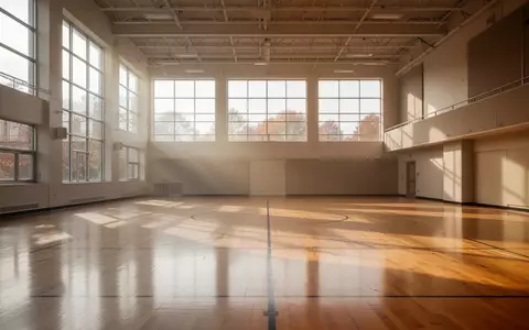 Ein heller, leerer Gymnastikraum mit Holzboden und einfallendem Tageslicht in einer Turnhalle. - Foto: über boerse-global.de