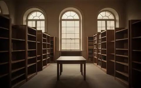 Ein leerer, ruhig beleuchteter Bibliotheksraum mit Holzregalen und einem einzelnen Arbeitstisch in einer entspannten Atmosphäre. - Foto: über boerse-global.de