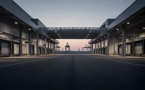 Ein weitläufiges, modernes Logistikzentrum bei Dämmerung mit leeren Laderampen und industrieller Architektur. - Foto: über boerse-global.de