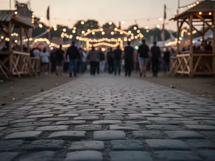 Ein belebter Festplatz in der Dämmerung mit unscharfen Lichtern und einem leeren Weg im Vordergrund. - Foto: über boerse-global.de