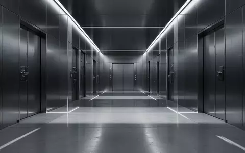 Ein minimalistischer, moderner Banktresor-Korridor mit polierten Betonwänden und kühler Beleuchtung. - Foto: über boerse-global.de
