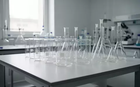 Ein modernes, steriles medizinisches Labor mit leeren Glasbechern auf einer weißen Laborbank. - Foto: über boerse-global.de