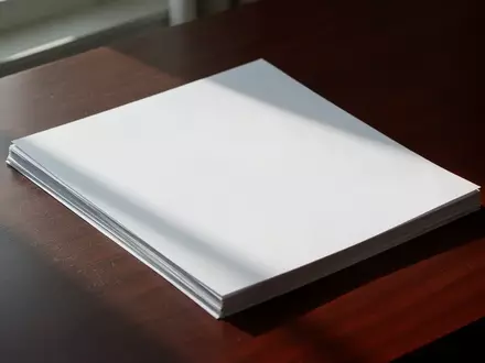 Ein Stapel leerer, weißer Papierblätter auf einem dunklen Holztisch, die eine Atmosphäre von Datensicherheit und Vertraulichkeit vermitteln. - Foto: über boerse-global.de