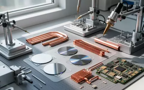 Ein sauberer Arbeitsplatz in einem Elektroniklabor mit Präzisionswerkzeugen, Kupfer-Kühlrohren und Mikro-Bauteilen auf einer antistatischen Matte. - Foto: über boerse-global.de