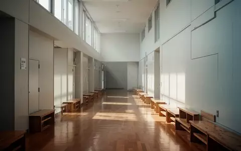 Ein leerer, sonnendurchfluteter Flur in einem modernen Schulgebäude mit schlichten weißen Wänden und Holzböden. - Foto: über boerse-global.de