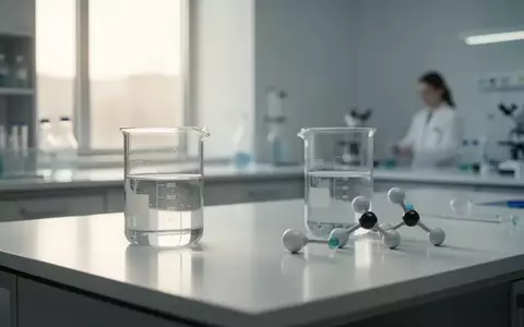 Ein minimalistischer, klinischer Laborarbeitsplatz mit einer Glasapparatur und molekularen Modellen in weichem Tageslicht. - Foto: über boerse-global.de