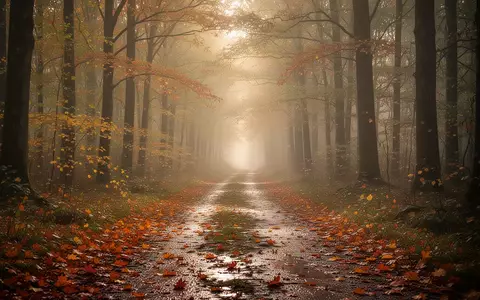 Ein Waldweg im frühen Herbst mit goldenem Licht und herabgefallenen Blättern als Symbol für den saisonalen Wandel. - Foto: über boerse-global.de