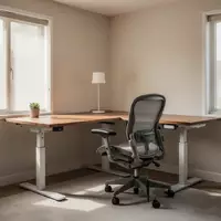 Ein minimalistisch gestalteter, aufgeräumter Arbeitsplatz mit einem höhenverstellbaren Schreibtisch in einem hellen Raum. - Foto: über boerse-global.de