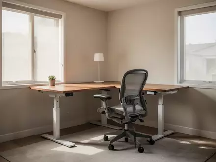 Ein minimalistisch gestalteter, aufgeräumter Arbeitsplatz mit einem höhenverstellbaren Schreibtisch in einem hellen Raum. - Foto: über boerse-global.de