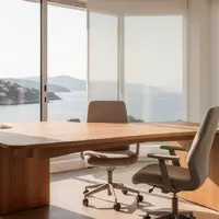 Ein minimalistischer, aufgeräumter Arbeitsplatz mit einem Holztisch vor einem Fenster mit Blick in die Natur. - Foto: über boerse-global.de
