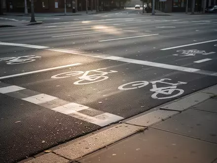 Eine leere städtische Straßenkreuzung mit markierten Radwegen bei Tageslicht. - Foto: über boerse-global.de