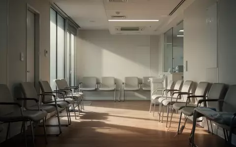 Ein leerer, ruhiger Wartebereich in einer modernen Arztpraxis mit minimalistischer Einrichtung und natürlichem Lichteinfall. - Foto: über boerse-global.de