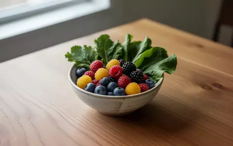 Eine Nahaufnahme einer Schale mit frischen Beeren und grünem Gemüse auf einem Holztisch bei natürlichem Tageslicht. - Foto: über boerse-global.de