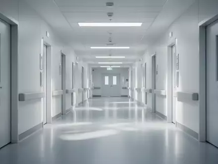 Ein heller, moderner Krankenhausflur mit steriler Architektur und reflektierendem Boden. - Foto: über boerse-global.de