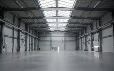 Leere, lichtdurchflutete Industriehalle mit hohen Decken und Stahlkonstruktionen in einer Fabrik. - Foto: über boerse-global.de
