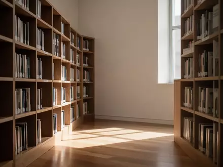 Ein sonnendurchfluteter Bereich in einer Bibliothek mit hölzernen Bücherregalen und natürlichem Lichteinfall. - Foto: über boerse-global.de