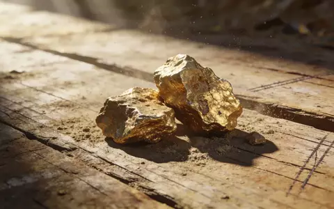 Rohe Goldnuggets auf einer staubigen Holzoberfläche in einer Bergbauregion. - Foto: über boerse-global.de