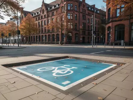 Leere, markierte Abstellfläche für Mikromobilität auf einem städtischen Gehweg vor historischer Architektur. - Foto: über boerse-global.de