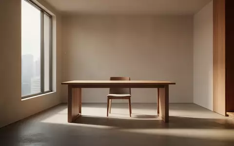 Ein minimalistischer, sonnendurchfluteter Arbeitsraum mit einem leeren Schreibtisch in einer ruhigen Umgebung. - Foto: über boerse-global.de