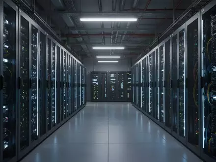 Moderne Server-Infrastruktur in einem Rechenzentrum mit leuchtenden Rack-Systemen. - Foto: über boerse-global.de