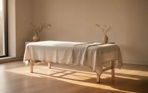 Ein minimalistischer Behandlungsraum mit einer schlichten Liege und weichem Tageslicht in einer ruhigen Wellness-Umgebung. - Foto: über boerse-global.de