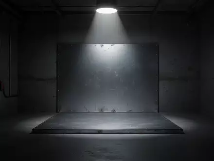 Ein minimalistischer, dunkel beleuchteter Raum mit einem einzelnen Lichtstrahl auf einer leeren Metalloberfläche. - Foto: über boerse-global.de