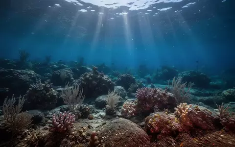 Ein Unterwasser-Szenario mit Sonnenstrahlen, die durch die Wasseroberfläche auf einen felsigen Meeresboden treffen. - Foto: über boerse-global.de