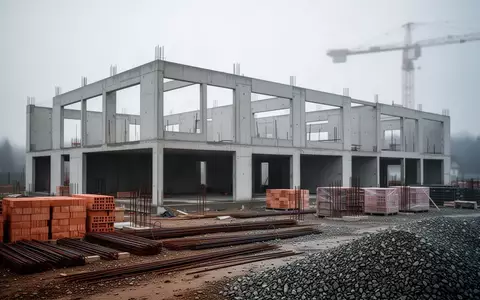 Eine unfertige Baustelle mit Betonrohbau und Baumaterialien unter einem bewölkten Himmel. - Foto: über boerse-global.de