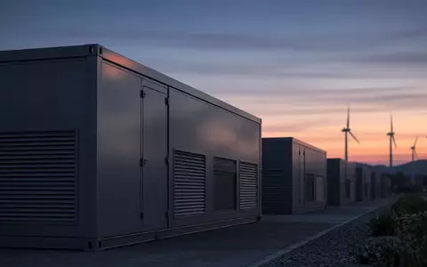 Moderne Batteriespeicher-Anlage auf einem Industriegelände während der Dämmerung. - Foto: über boerse-global.de