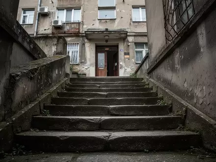 Steile Betontreppe vor einem Hauseingang als Symbol für bauliche Barrieren im öffentlichen Raum. - Foto: über boerse-global.de
