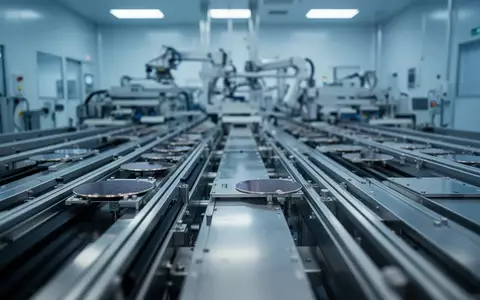 Eine hochmoderne Halbleiter-Fertigungsanlage mit automatisierten Wafer-Transportwegen in einer sterilen Umgebung. - Foto: über boerse-global.de
