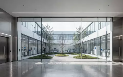 Modernes Forschungszentrum mit minimalistischer Architektur und Blick auf einen begrünten Innenhof. - Foto: über boerse-global.de