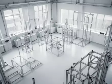 Ein minimalistisches, helles Testlabor mit abstrakten architektonischen Strukturen, das eine Umgebung für technische Validierung darstellt. - Foto: über boerse-global.de