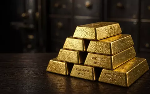 Ein Stapel Goldbarren auf einer dunklen, polierten Oberfläche in einem Tresorraum bei sanfter Beleuchtung. - Foto: über boerse-global.de