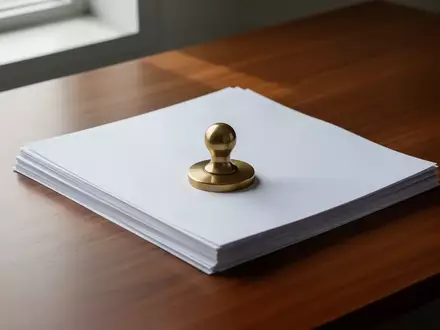 Ein ordentlicher Schreibtisch mit einem Briefbeschwerer auf einem Stapel leerer Dokumente in einer ruhigen Arbeitsumgebung. - Foto: über boerse-global.de