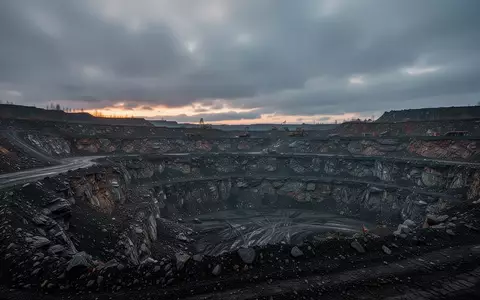 Eine weitläufige, verlassene Tagebau-Landschaft mit zerklüfteten Gesteinsschichten und dunkler Erde unter einem bewölkten Himmel. - Foto: über boerse-global.de