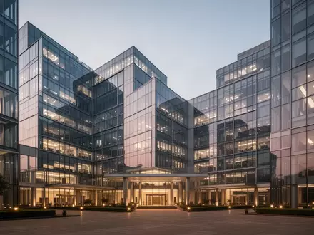 Moderne, architektonisch gestaltete Bürogebäude in Mumbai bei Dämmerung. - Foto: über boerse-global.de