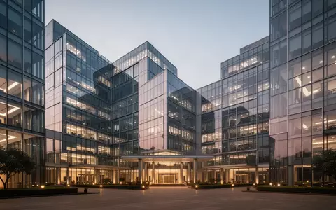 Moderne, architektonisch gestaltete Bürogebäude in Mumbai bei Dämmerung. - Foto: über boerse-global.de
